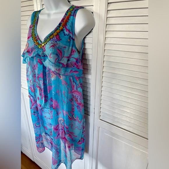 California Breeze Beaded Collar Sheer Top Swimsuit Cover Size Medium NEW - Picture 2 of 10